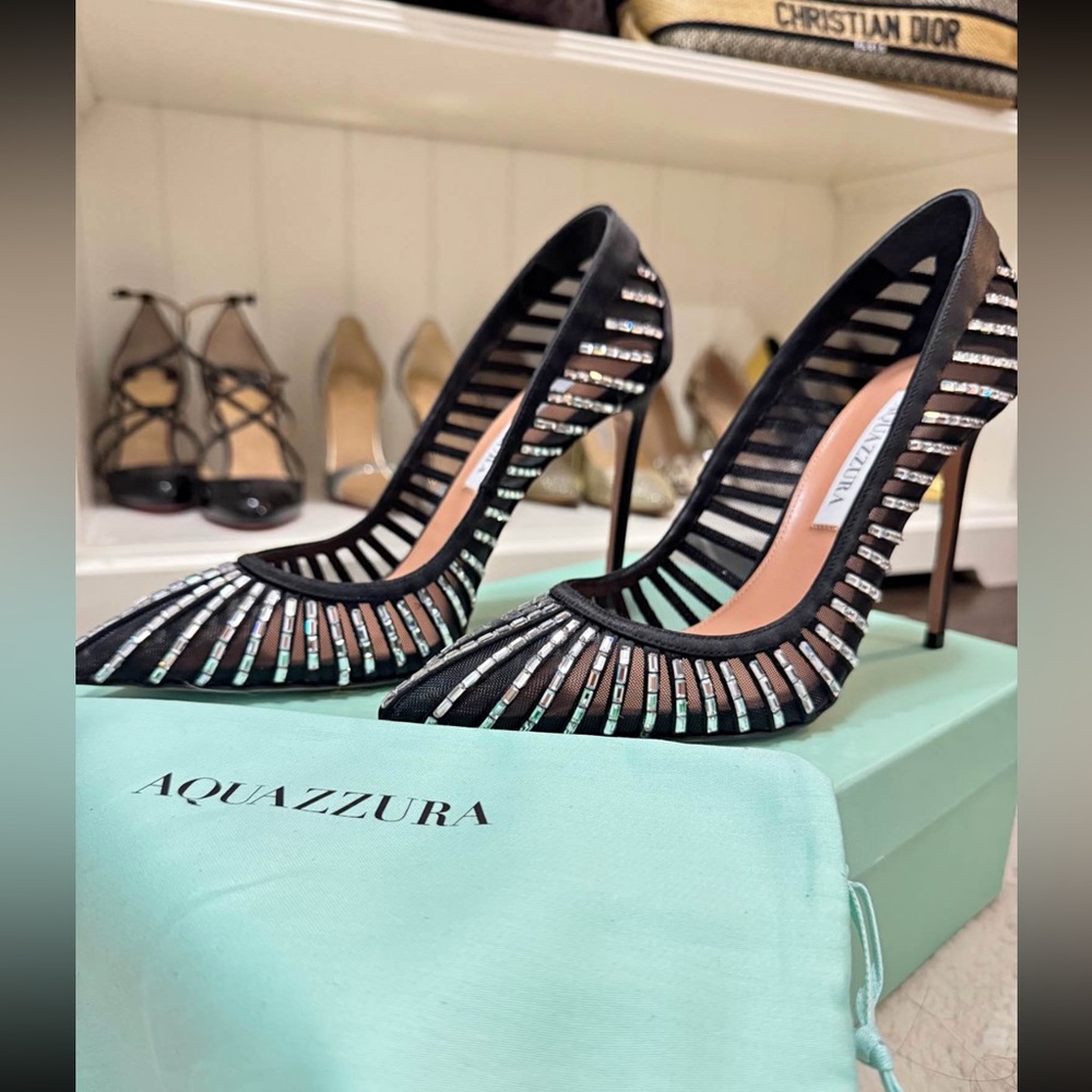 AQUAZZURA CRYSTAL MESH HEELS